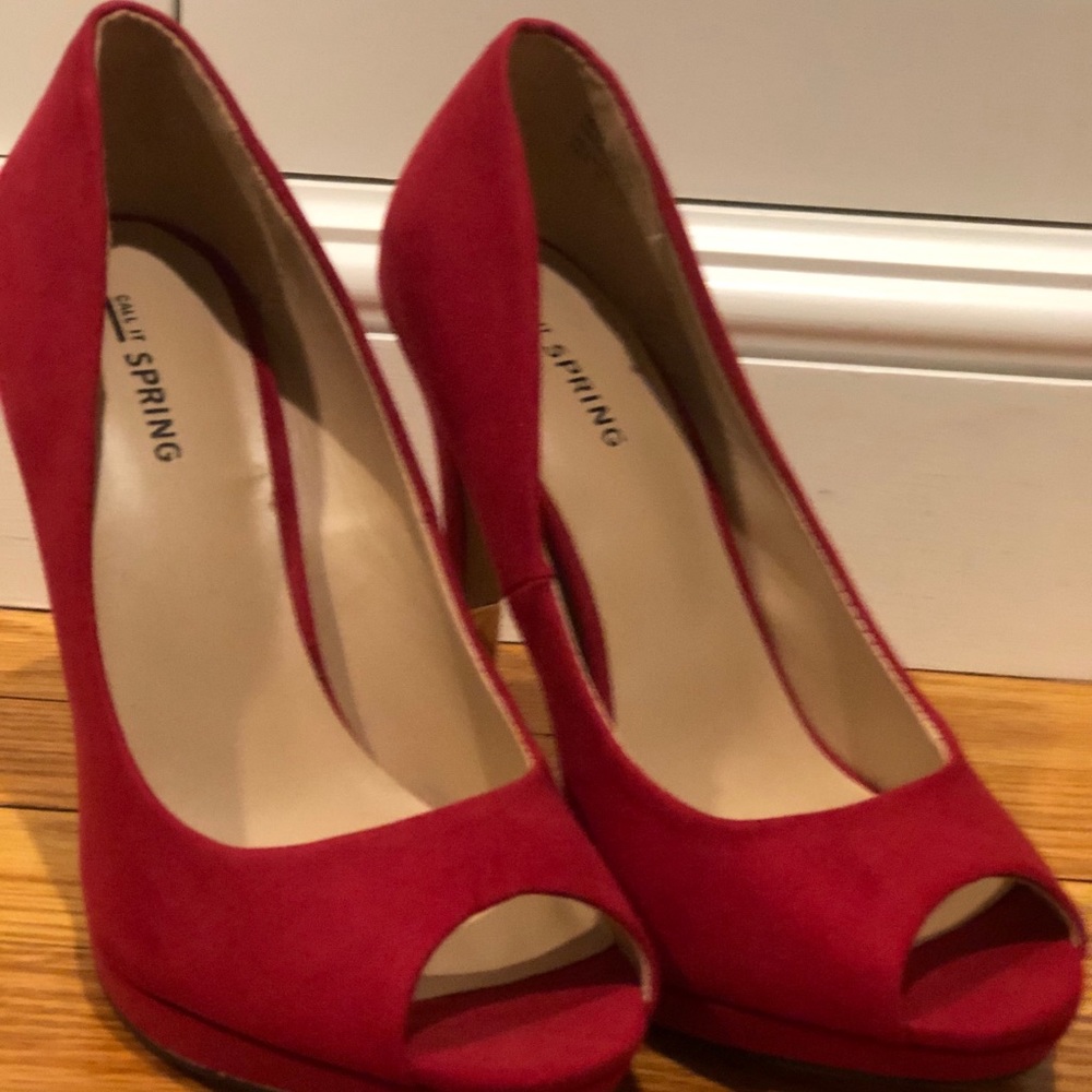 Call It Spring Red Suede Open-Toe High Heels